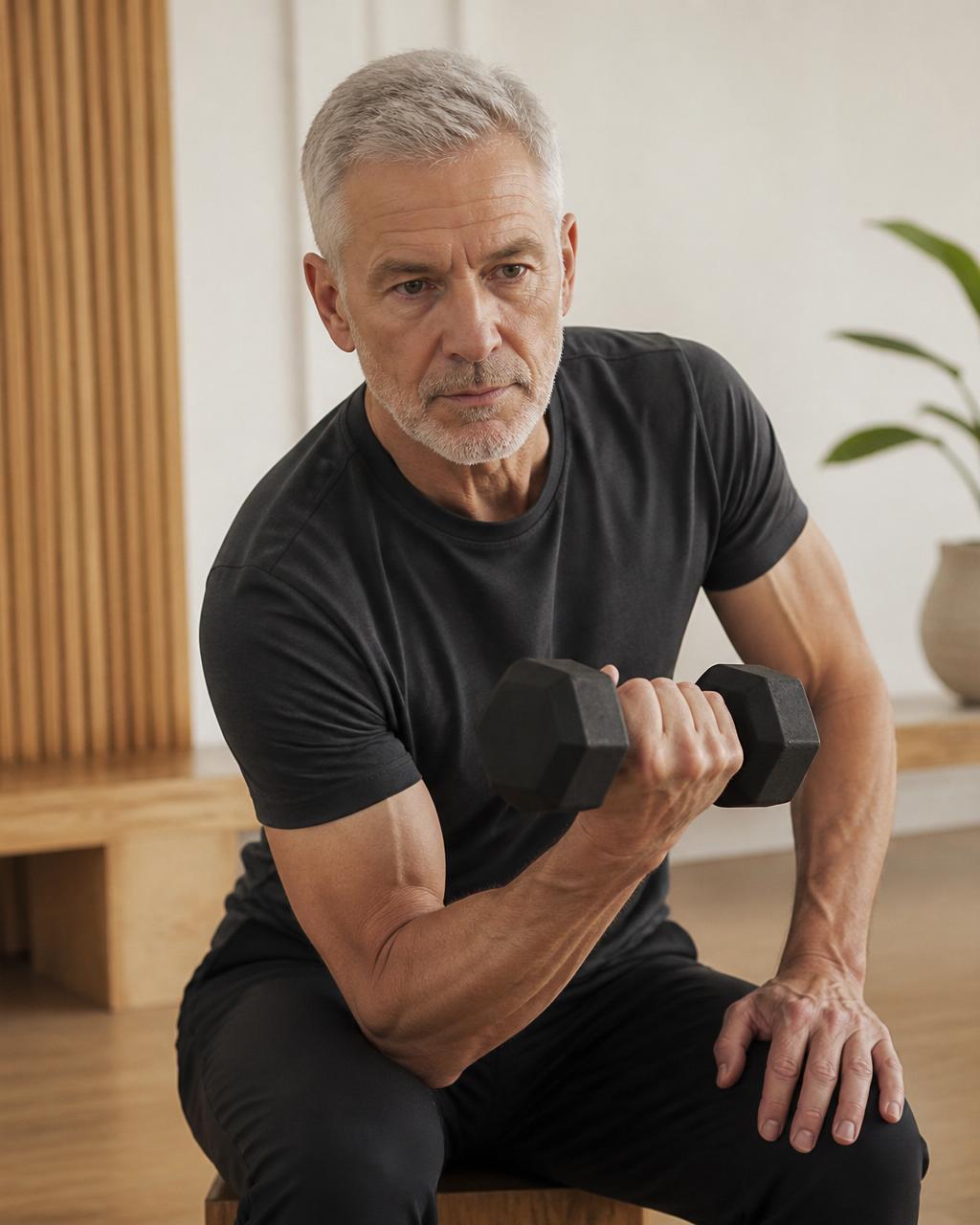 Aktiver 62-jähriger Mann beim Krafttraining